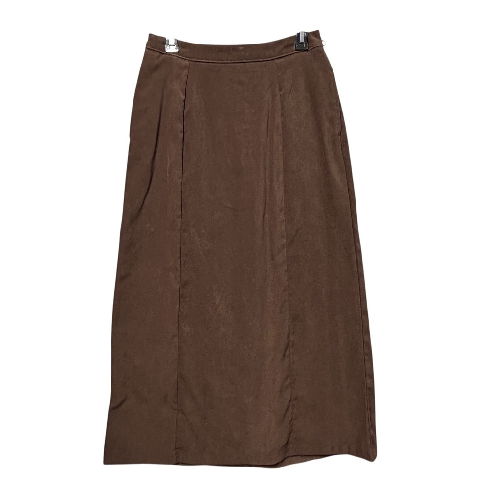 White Stag Brown Midi Skirt Stretch Business Casual Size 6 Faux Suede Modest